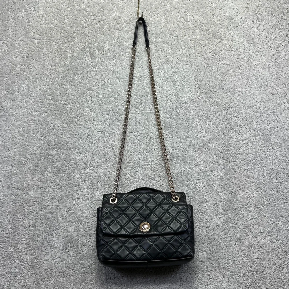 Kate Spade Black Quilted Leather Shoulder Crossbody Bag Chain Strap Turnlock